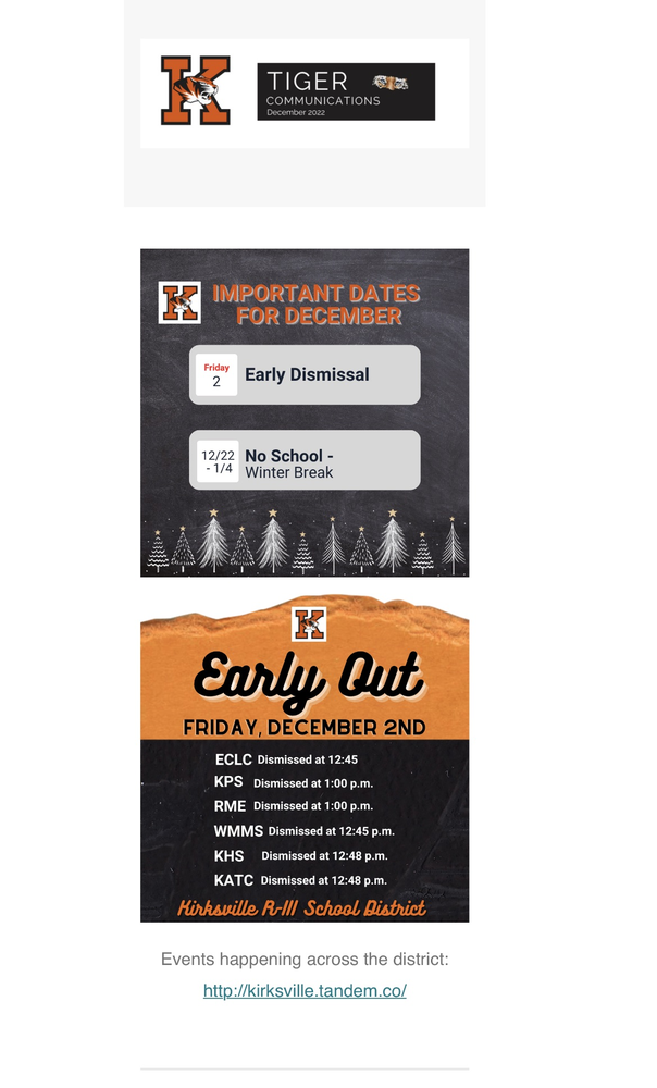 Early out and calendar information