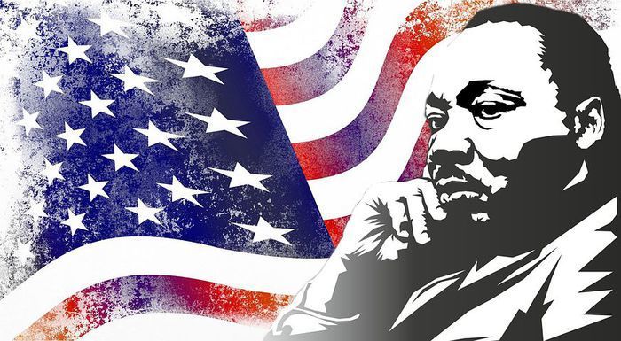 flag and photo of Dr MLK