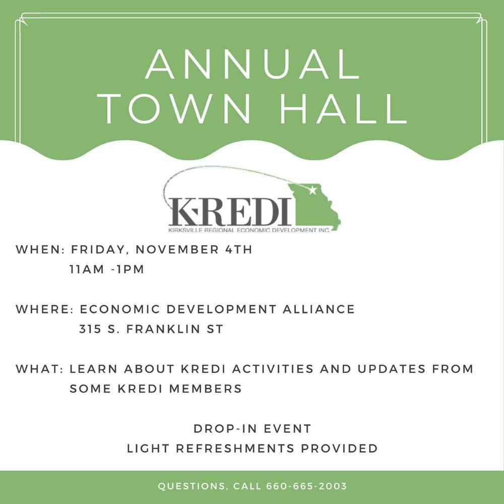 KREDI Annual Town Hall green and white flyer
