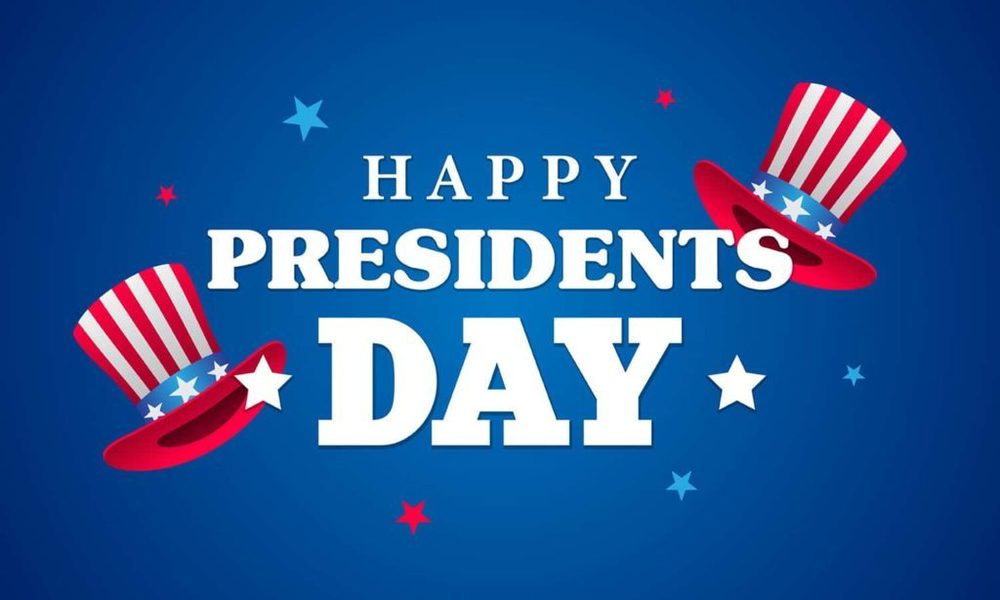 Blue background with Happy Presidents Day