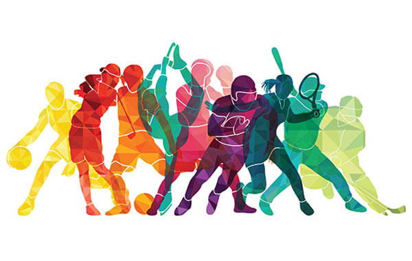 White background with colors of sports