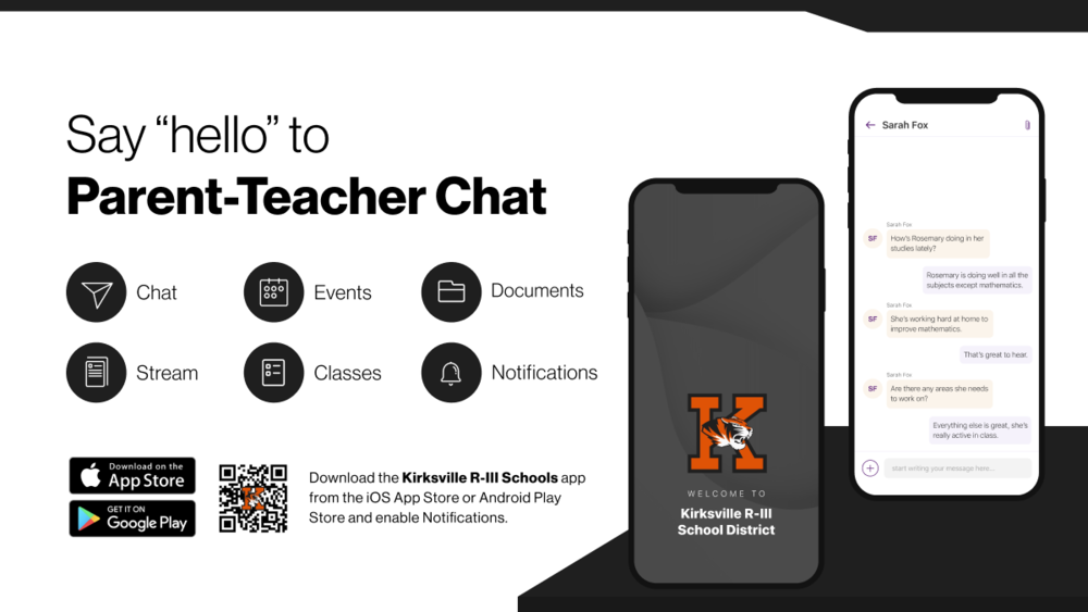 say hello to parent teacher chat in kirksville app with app screens