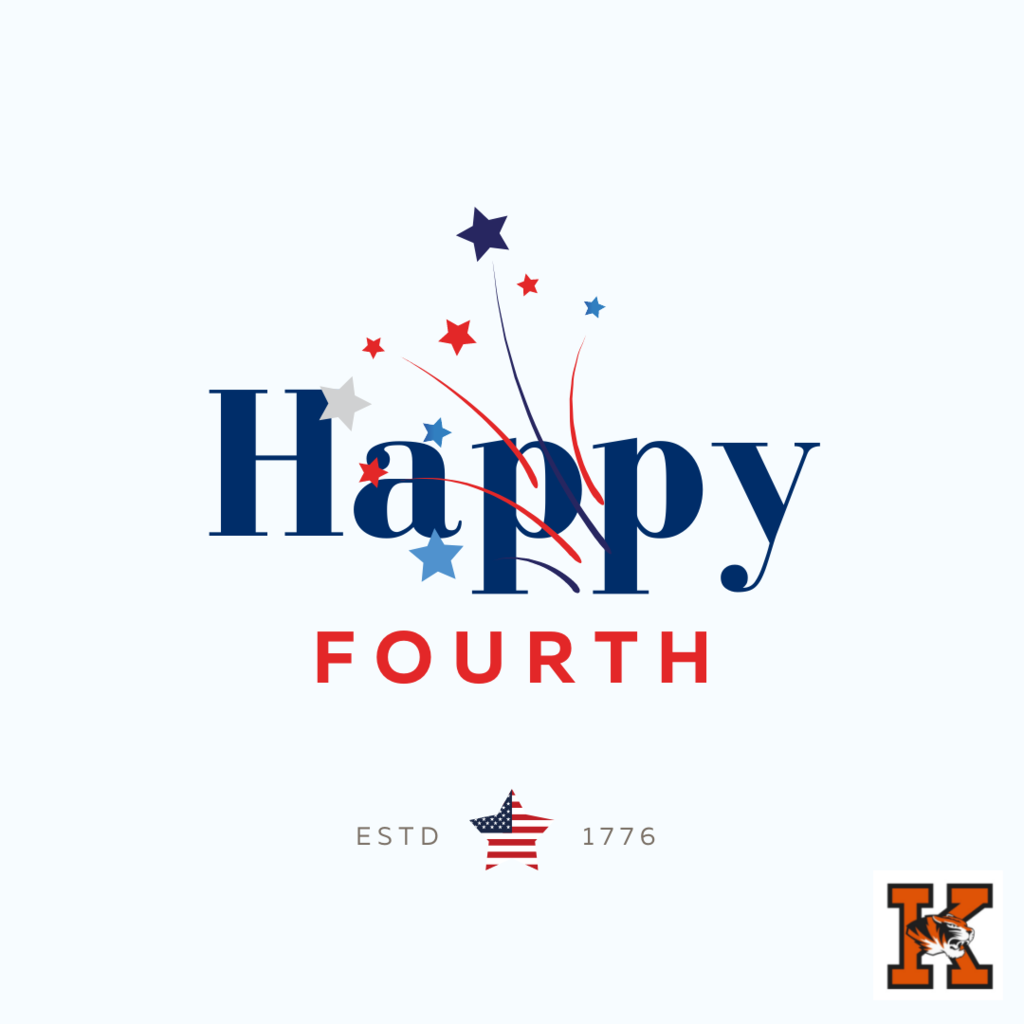 Happy 4th with white back ground and a Kirksville logo