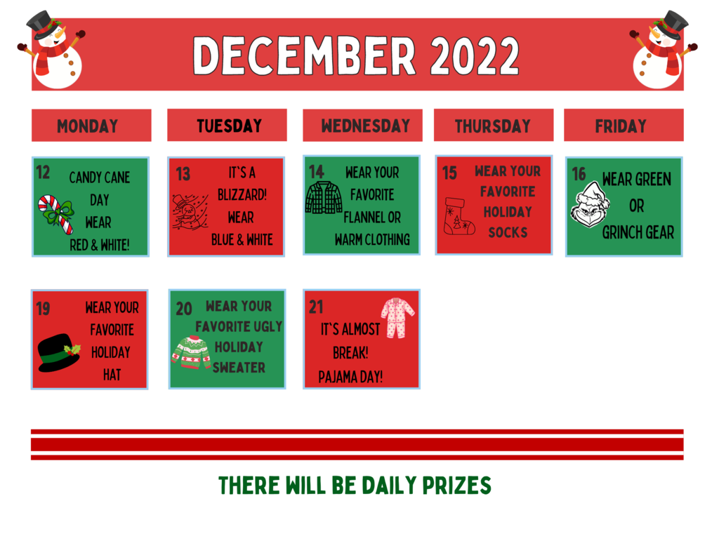 December Holiday Dress Up Calendar - 2022